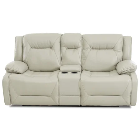 Casual Faux Leather Reclining Loveseat with Cupholder Storage Console